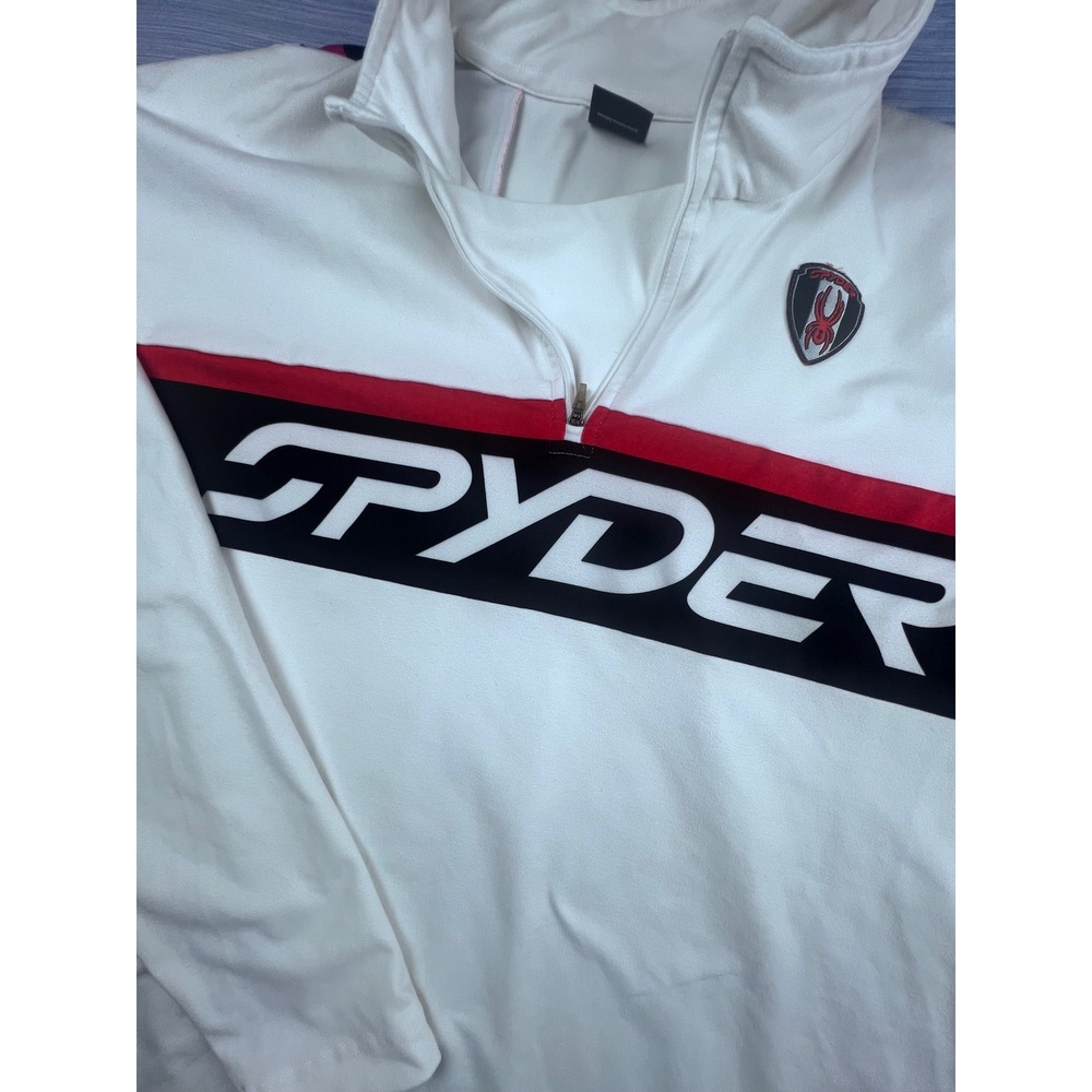 Spyder Mens XL Quarter Zip Pullover White Red Black Colorblock Ski Performance